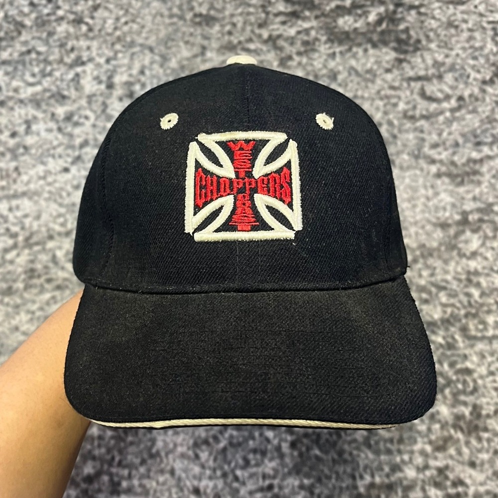 Vintage Y2K West Coast Choppers Hat Black Embroidered Cross Biker Grunge‎
